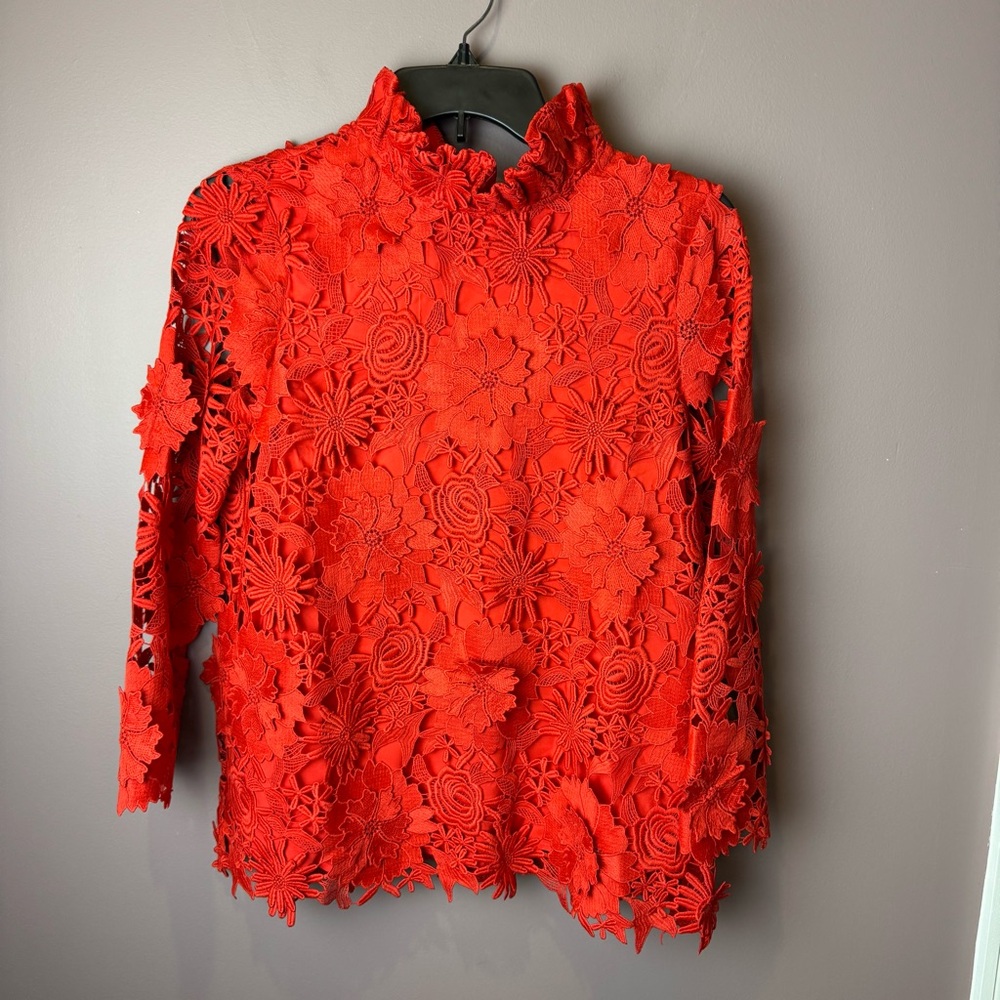 Tuckernuck Red Guipure Lace Faye Blouse XS - Picture 2 of 12